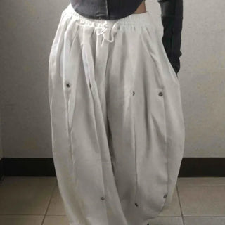 Wide Elastic Waist Cut-out Button Long Pants