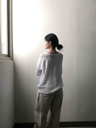 Basic Boat Neck See-through Knit