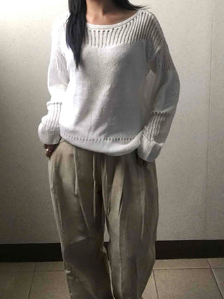 Basic Boat Neck See-through Knit