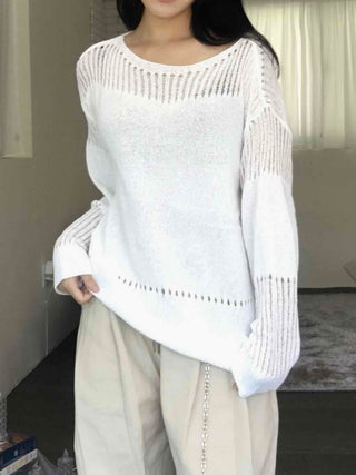 Basic Boat Neck See-through Knit