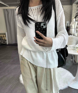 Basic Boat Neck See-through Knit