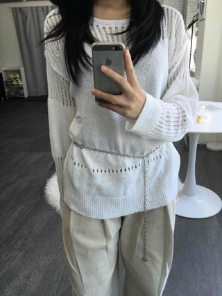 Basic Boat Neck See-through Knit