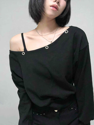 Street Off-Shoulder Cotton Plain Sweatshirt