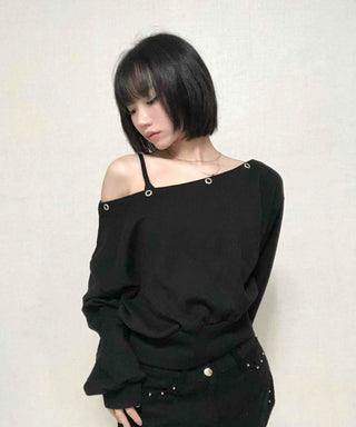 Street Off-Shoulder Cotton Plain Sweatshirt