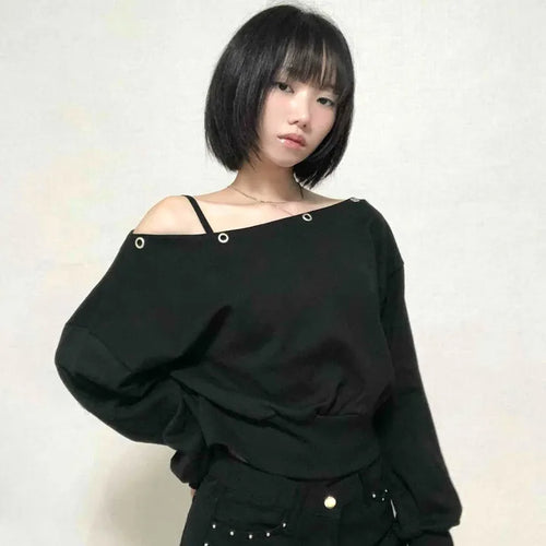 Street Off-Shoulder Cotton Plain Sweatshirt