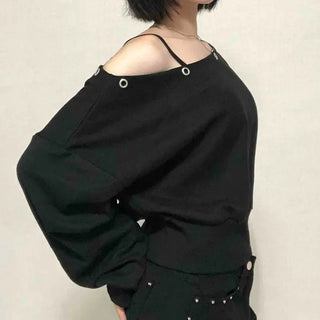 Street Off-Shoulder Cotton Plain Sweatshirt