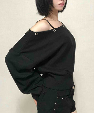 Street Off-Shoulder Cotton Plain Sweatshirt