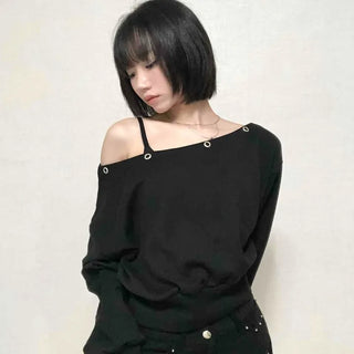 Street Off-Shoulder Cotton Plain Sweatshirt