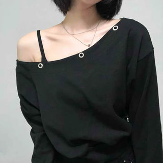 Street Off-Shoulder Cotton Plain Sweatshirt