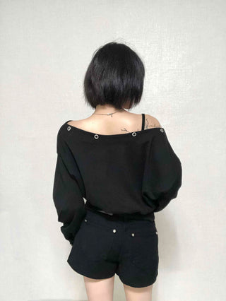 Street Off-Shoulder Cotton Plain Sweatshirt
