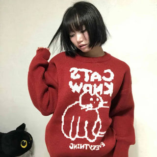 Avant-fit Round Neck Cat Knit