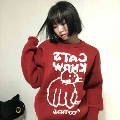 Avant-fit Round Neck Cat Knit