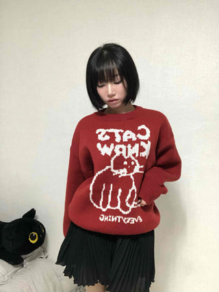 Avant-fit Round Neck Cat Knit