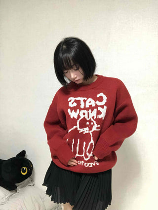 Avant-fit Round Neck Cat Knit