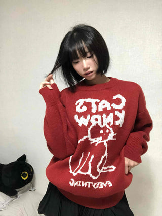Avant-fit Round Neck Cat Knit