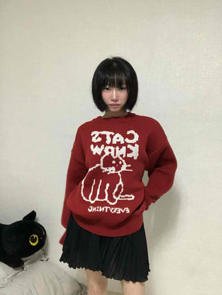 Avant-fit Round Neck Cat Knit