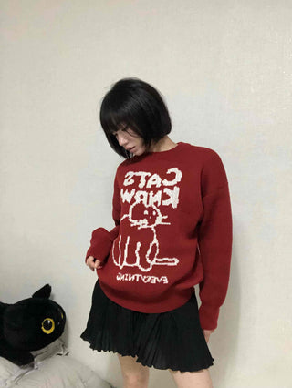 Avant-fit Round Neck Cat Knit