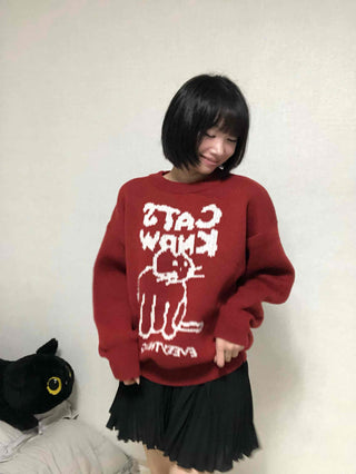 Avant-fit Round Neck Cat Knit