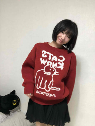 Avant-fit Round Neck Cat Knit