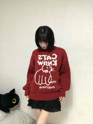 Avant-fit Round Neck Cat Knit