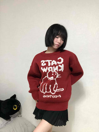 Avant-fit Round Neck Cat Knit
