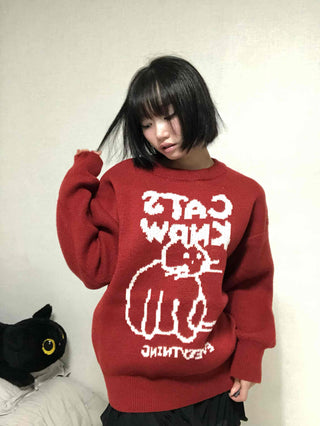 Avant-fit Round Neck Cat Knit