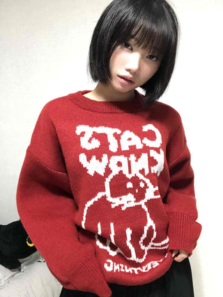 Avant-fit Round Neck Cat Knit