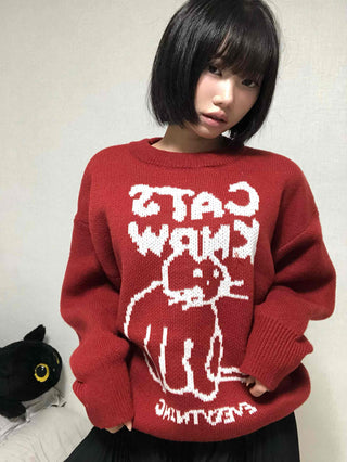 Avant-fit Round Neck Cat Knit
