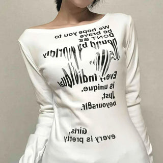 White boat neck off-shoulder long-sleeve t-shirt