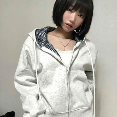 Daily Check Plain Zip-up Hoodie