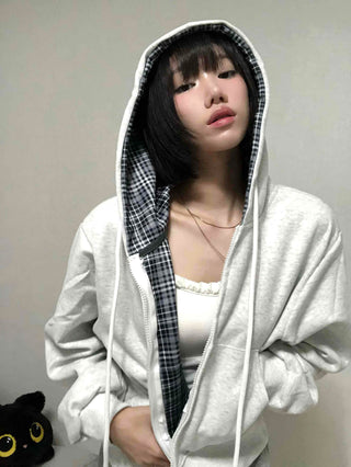 Daily Check Plain Zip-up Hoodie