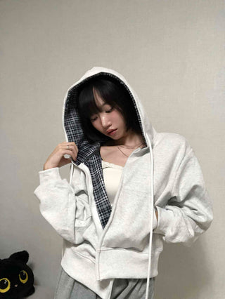 Daily Check Plain Zip-up Hoodie