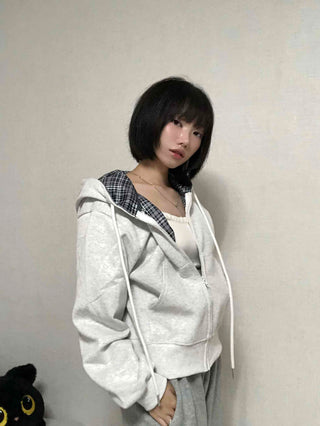 Daily Check Plain Zip-up Hoodie