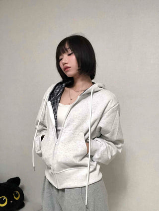 Daily Check Plain Zip-up Hoodie