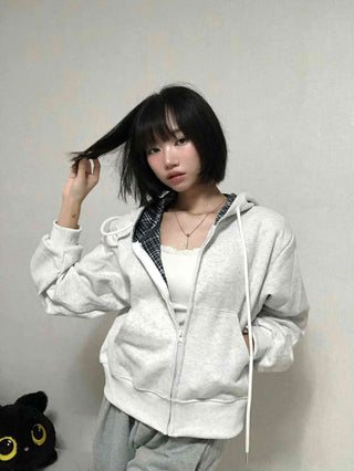 Daily Check Plain Zip-up Hoodie