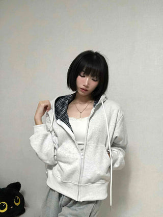 Daily Check Plain Zip-up Hoodie