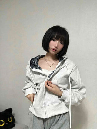 Daily Check Plain Zip-up Hoodie