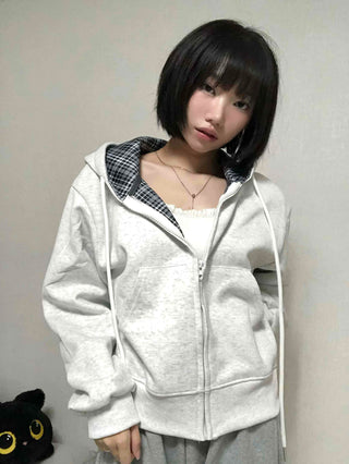 Daily Check Plain Zip-up Hoodie