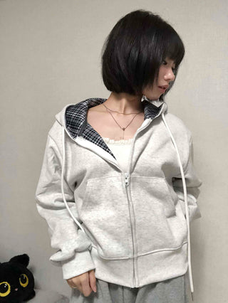 Daily Check Plain Zip-up Hoodie