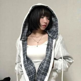 Daily Check Plain Zip-up Hoodie