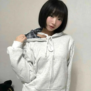 Daily Check Plain Zip-up Hoodie