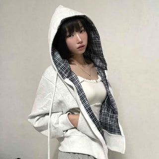 Daily Check Plain Zip-up Hoodie