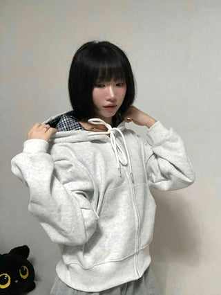 Daily Check Plain Zip-up Hoodie