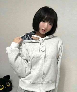 Daily Check Plain Zip-up Hoodie