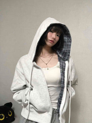 Daily Check Plain Zip-up Hoodie