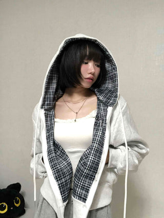 Daily Check Plain Zip-up Hoodie