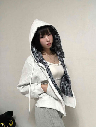 Daily Check Plain Zip-up Hoodie