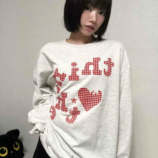 Autumn Cotton Check Lettering Sweatshirt