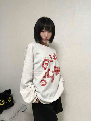 Autumn Cotton Check Lettering Sweatshirt