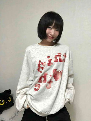 Autumn Cotton Check Lettering Sweatshirt